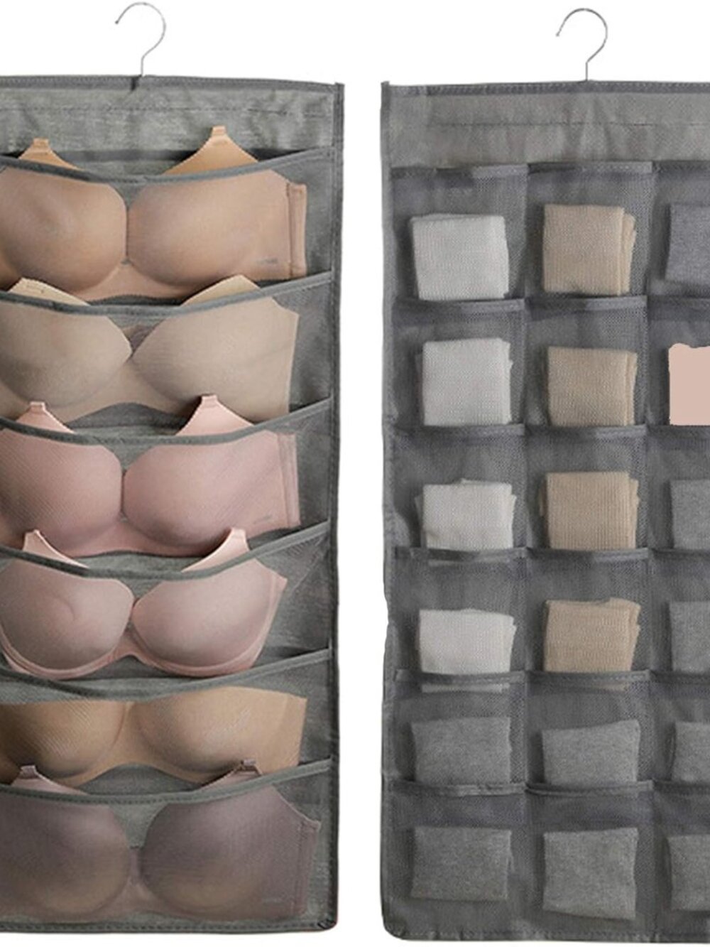 Bra and Underwear Hanging Storage Organizer Mesh Pockets Dual Sided Wall Shelves